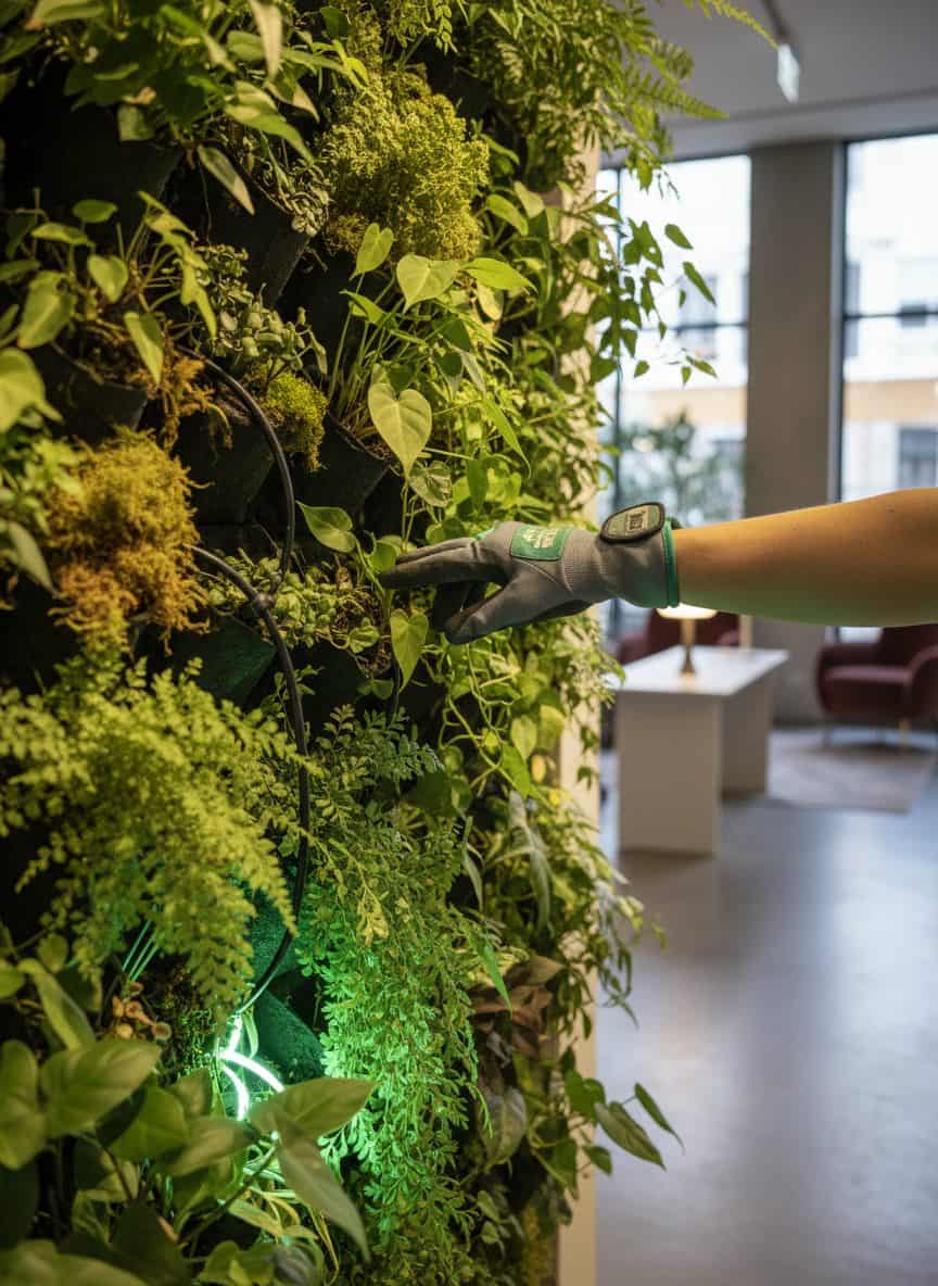 Mur végétal professionnel dans un hall d'entreprise