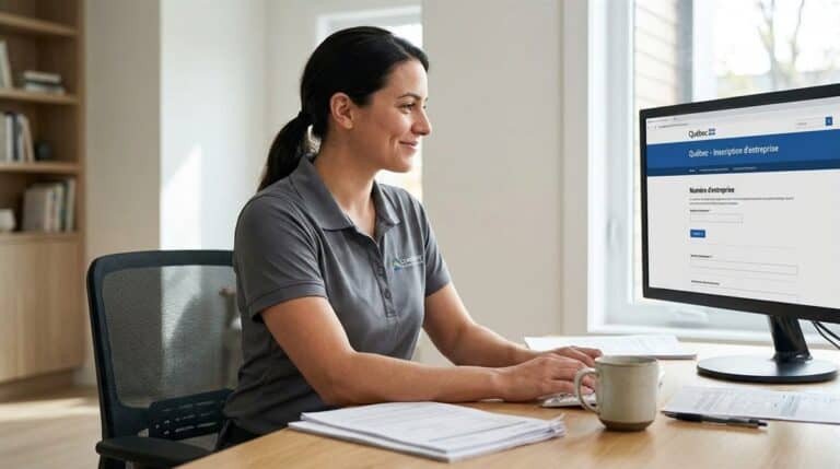 NEQ numéro entreprise Québec : entrepreneure complétant son inscription au Registraire des entreprises en ligne