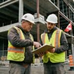 Retenues source sous-traitants Québec : entrepreneur général et sous-traitant révisant des documents sur un chantier